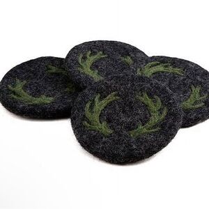 Thirstystone Round Felt Wool Antler Coasters From Nepal, Set of 4